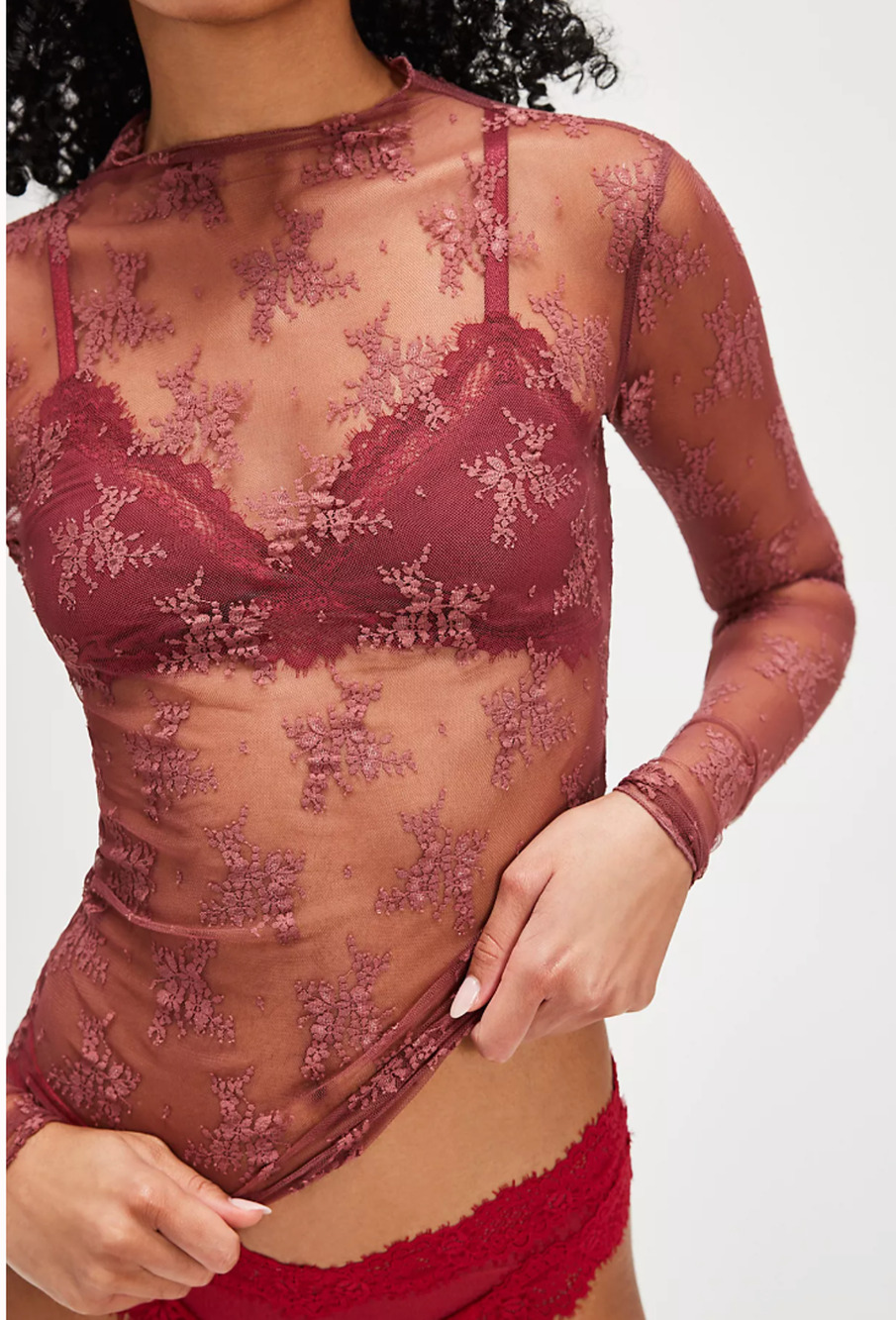 NEW FREE PEOPLE INTIMATELY REDWOOD MAUVE LADY LUX FLORAL LAYERING TOP SHIRT XS